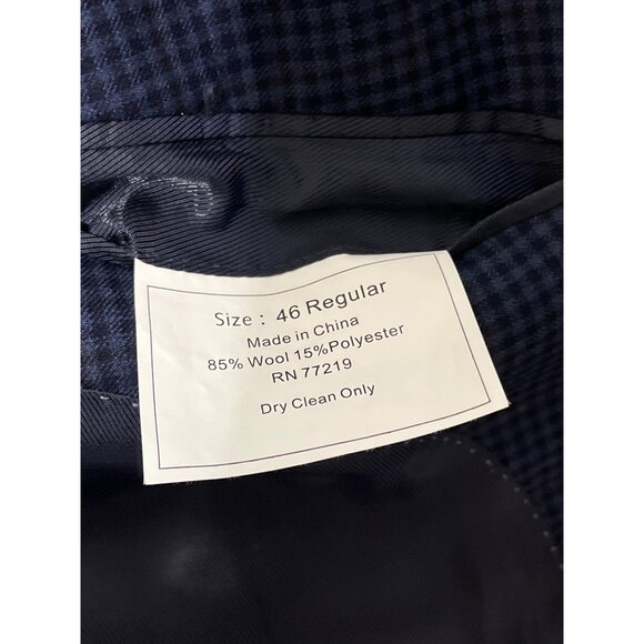 Pronto Uomo Platinum Executive Fit Blazer Navy Checkered Jacket Wool Blend 46R - Picture 3 of 7
